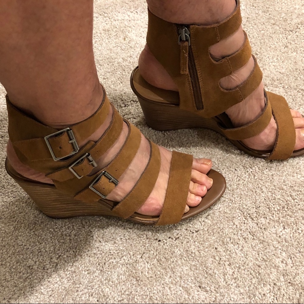 Sexy, strappy, leather wedge heel sandals